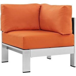 Afuera Living Modern Fabric/Aluminum Outdoor Corner Arm Chair in Orange/Silver