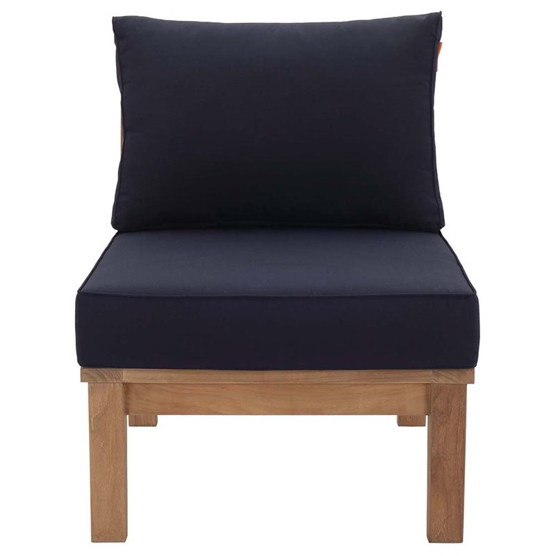 Afuera Living Modern Wood Outdoor Teak Armless Chair in Natural/Navy