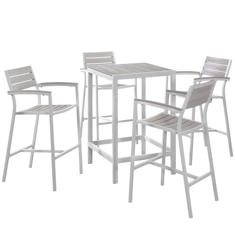 Afuera Living 5-Piece Modern Aluminum Patio Bar Set in White/Light Gray