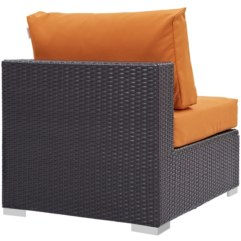Afuera Living Aluminum and Rattan Patio Armless Chair in Espresso/Orange