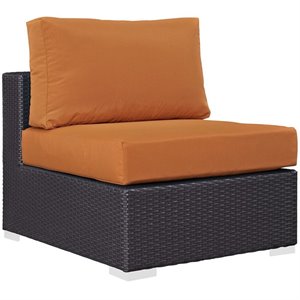 Afuera Living Aluminum and Rattan Patio Armless Chair in Espresso/Orange