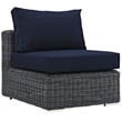 Afuera Living Aluminum and Rattan Patio Armless Sofa Chair in Canvas/Navy