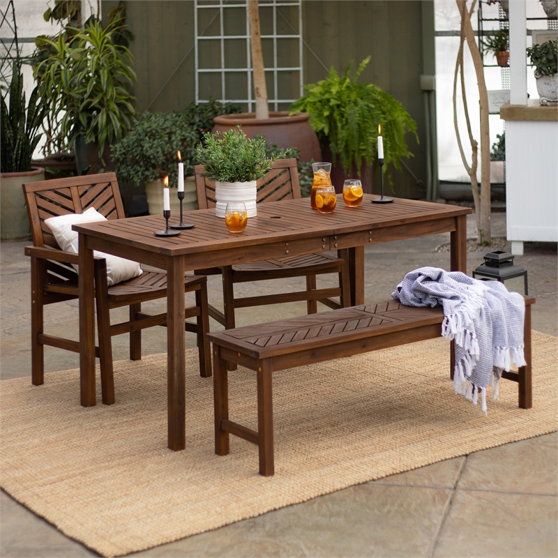 Afuera Living 4-Piece Chevron Outdoor Patio Dining Set in Dark Brown