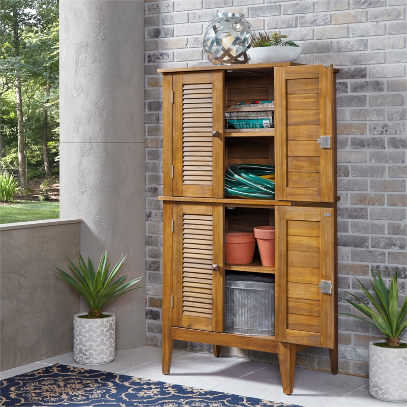Afuera Living Traditional Wood Outdoor Storage Cabinet in Brown