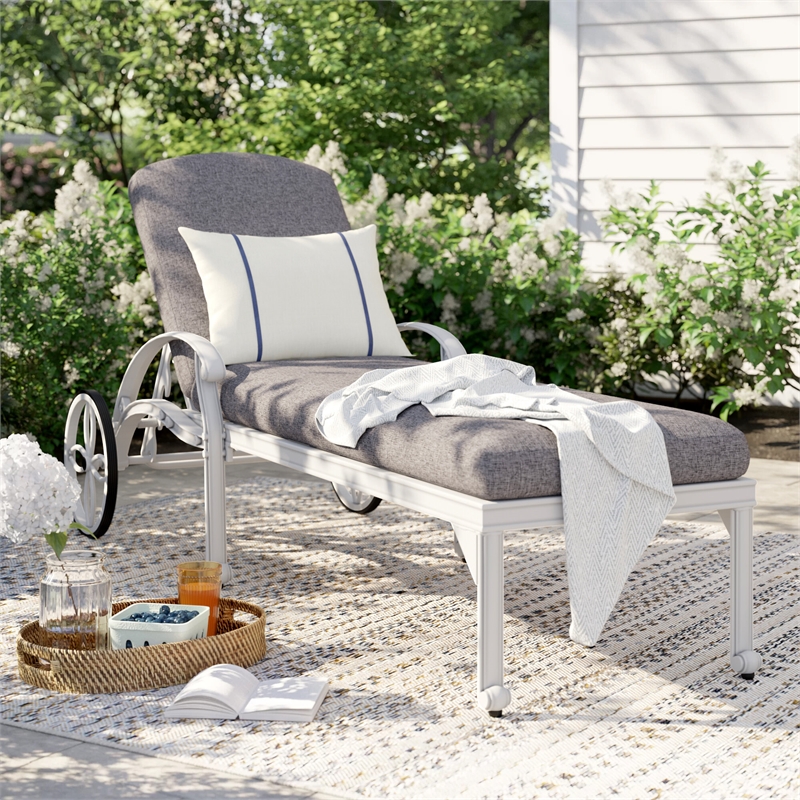 Afuera Living Traditional Aluminum Outdoor Chaise Lounge in White
