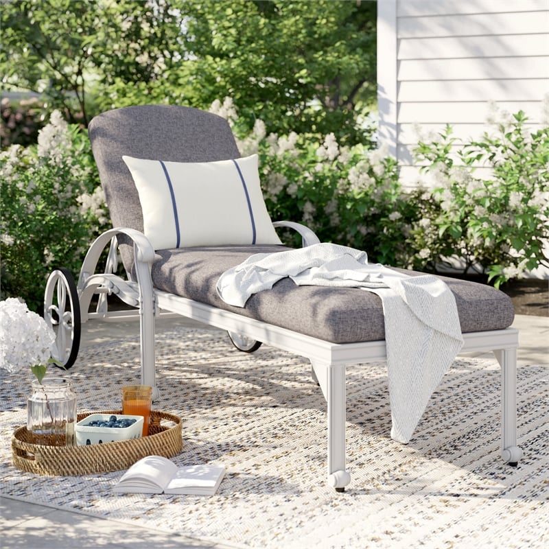 Afuera Living Traditional Aluminum Outdoor Chaise Lounge in White