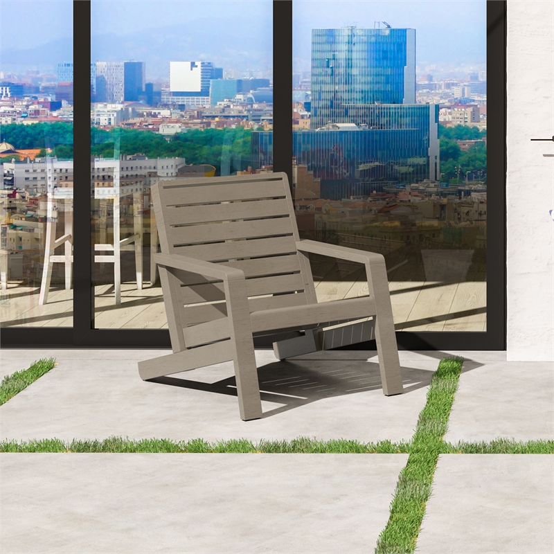 Afuera Living Traditional Sustain Wood Outdoor Lounge Chair in Gray