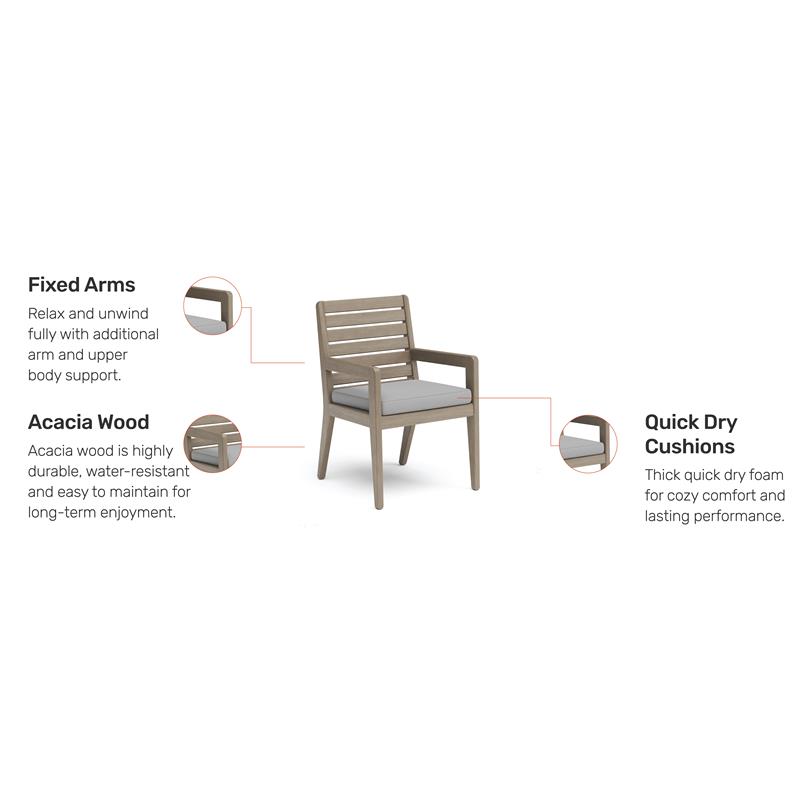 Afuera Living Traditional Sustain Wood Outdoor Dining Armchair Pair in Gray
