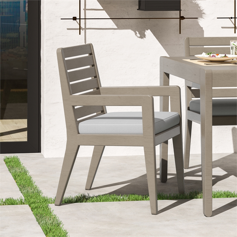 Afuera Living Traditional Sustain Wood Outdoor Dining Armchair Pair in Gray
