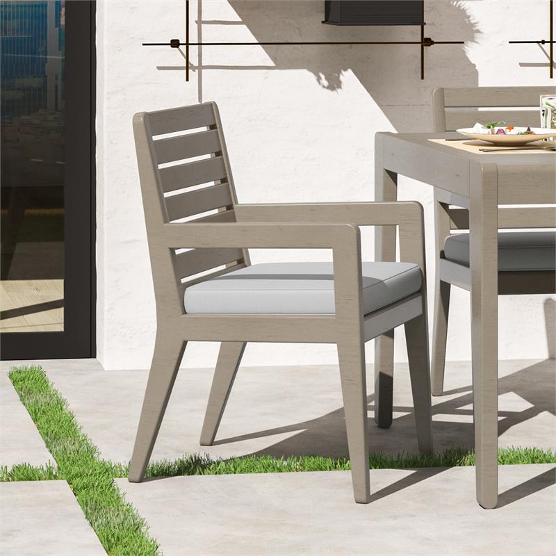 Afuera Living Traditional Sustain Wood Outdoor Dining Armchair Pair in Gray