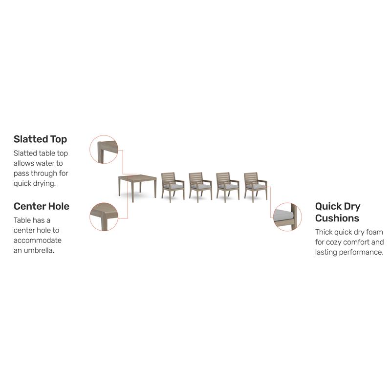 Afuera Living Sustain Wood Outdoor Dining Table and Four Chairs in Gray