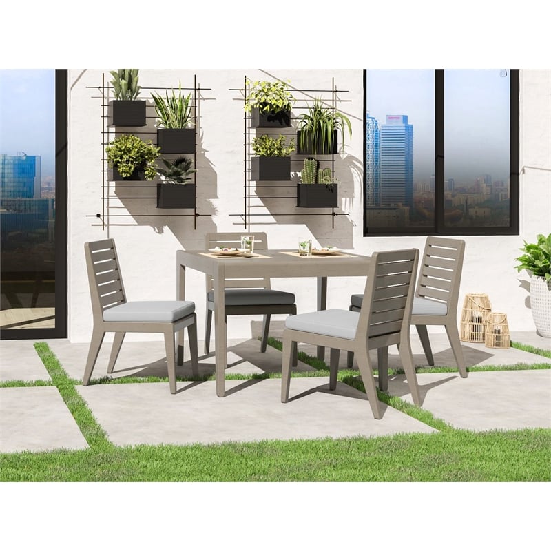 Afuera Living Sustain Wood Outdoor Dining Table and Four Chairs in Gray