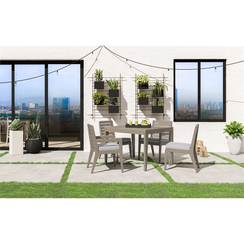 Afuera Living Sustain Wood Outdoor Dining Table and Four Chairs in Gray
