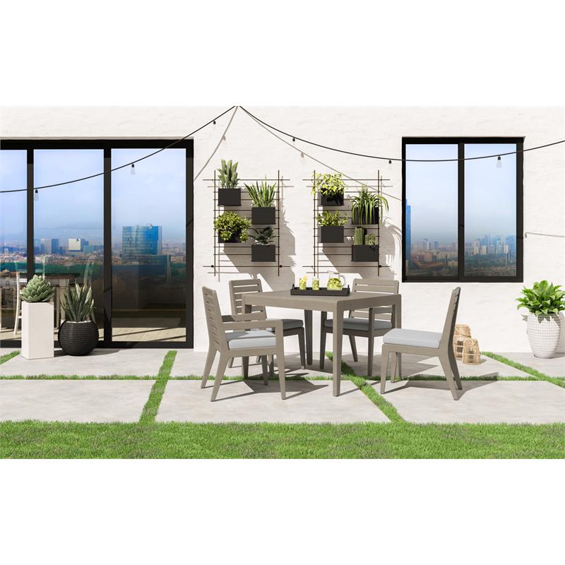 Afuera Living Sustain Wood Outdoor Dining Table and Four Chairs in Gray