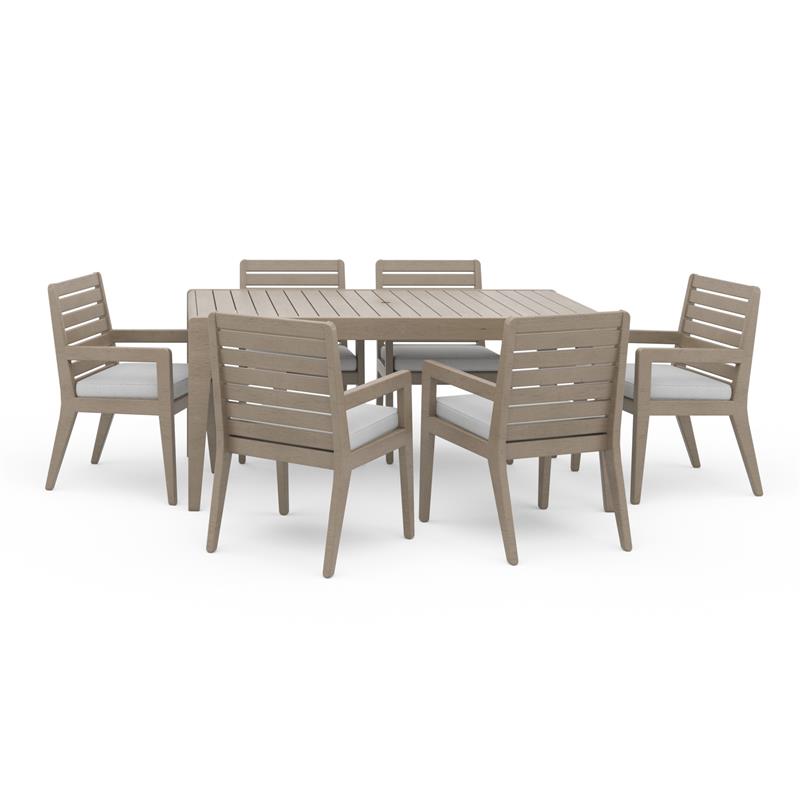 Afuera Living Sustain Wood Outdoor Dining Table and Six Armchairs in Gray