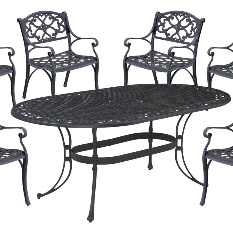 Afuera Living Traditional Aluminum 7 Piece Outdoor Dining Set in Black