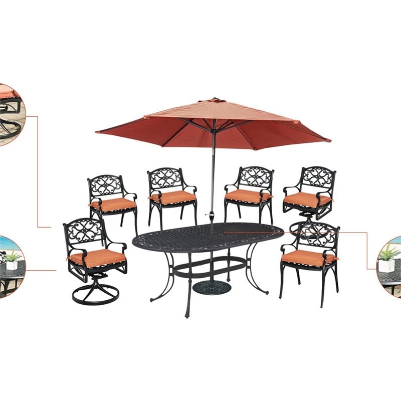 Afuera Living Traditional Aluminum 7 Piece Outdoor Dining Set in Black