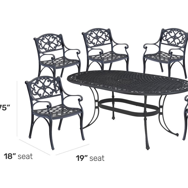 Afuera Living Traditional Aluminum 7 Piece Outdoor Dining Set in Black