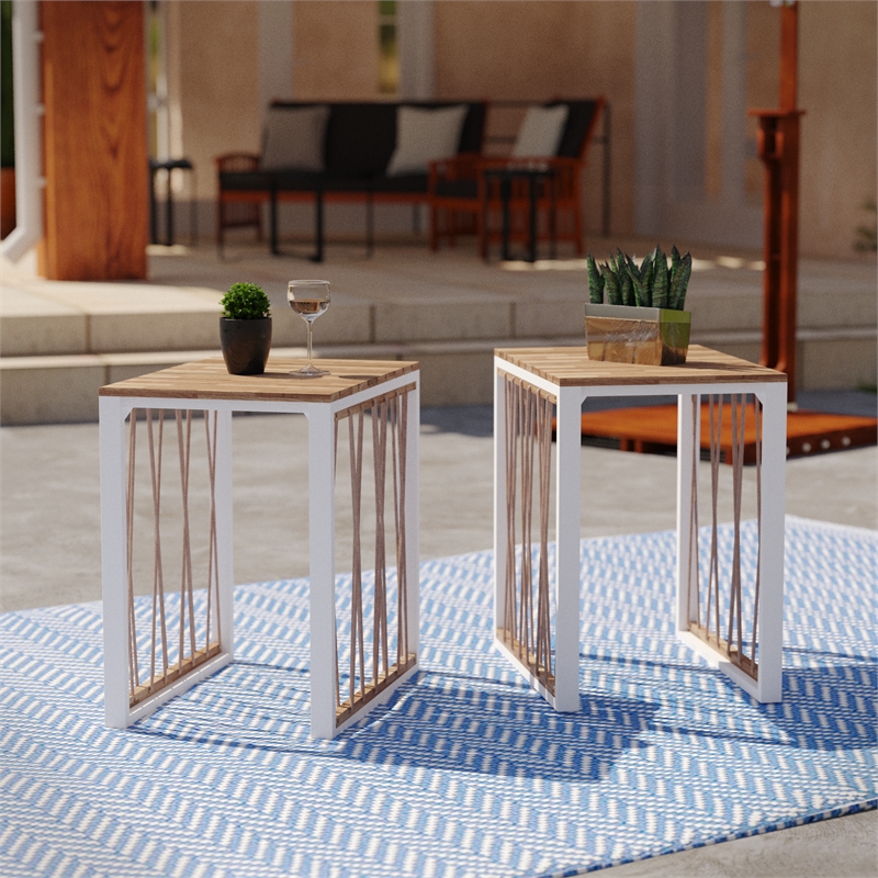 Afuera Living Modern Modern Outdoor End Table in Natural Set of 2
