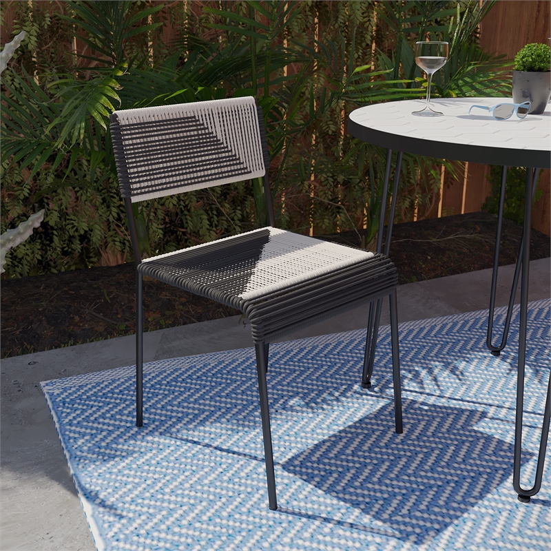 Afuera Living Modern Stainless Steel Woven Outdoor Chairs in Black