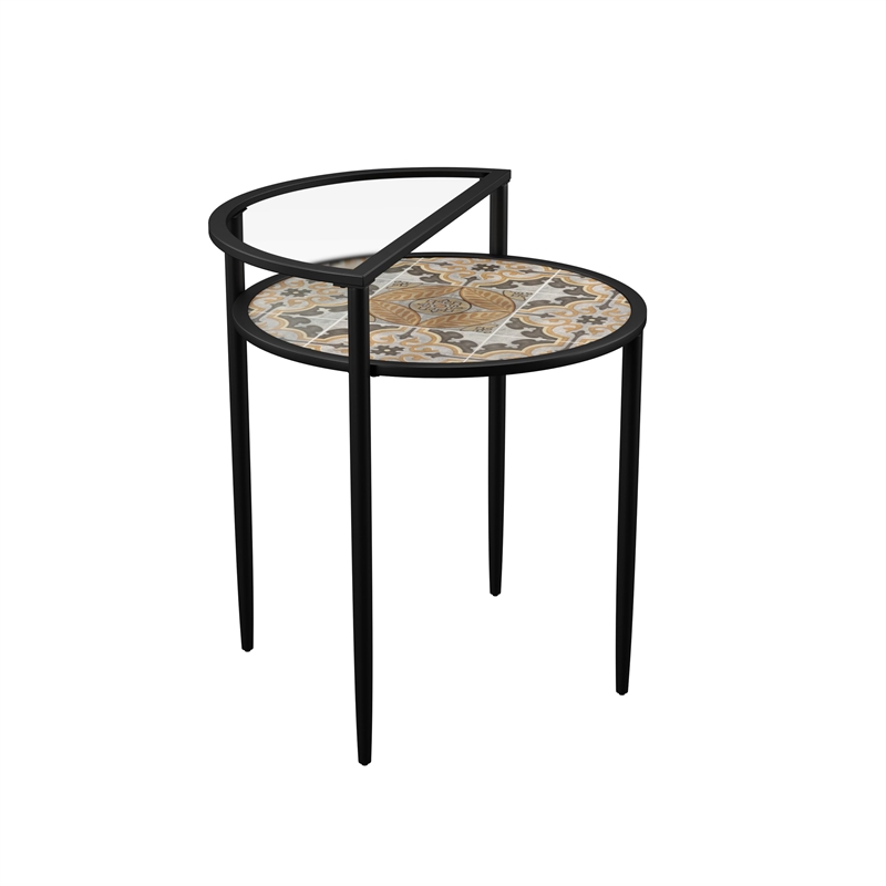 Afuera Living Modern Outdoor Accent Table in Black with Multi-Color Tile