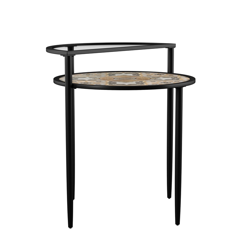 Afuera Living Modern Outdoor Accent Table in Black with Multi-Color Tile