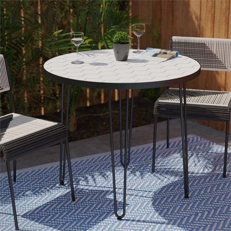 Afuera Living Outdoor Stainless Steel Bistro Table in White/Black