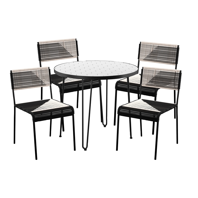 Afuera Living Modern Stainless Steel Outdoor Dining Set 5 Piece in White