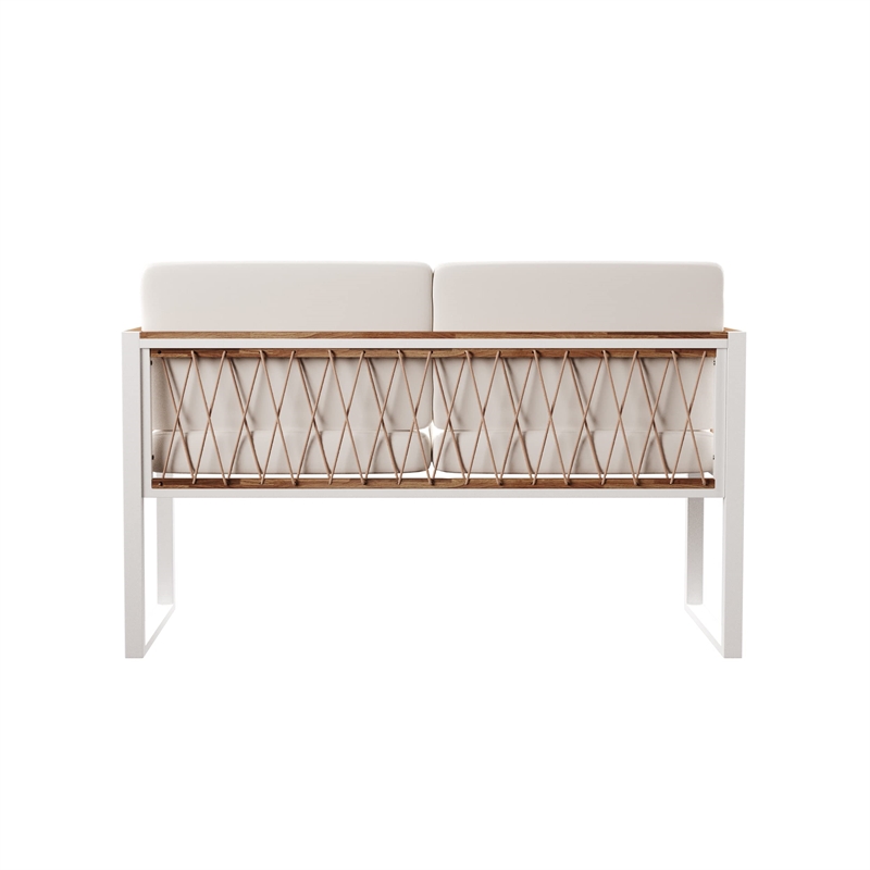 Afuera Living Modern Cushioned Outdoor Loveseat Settee in Natural / White