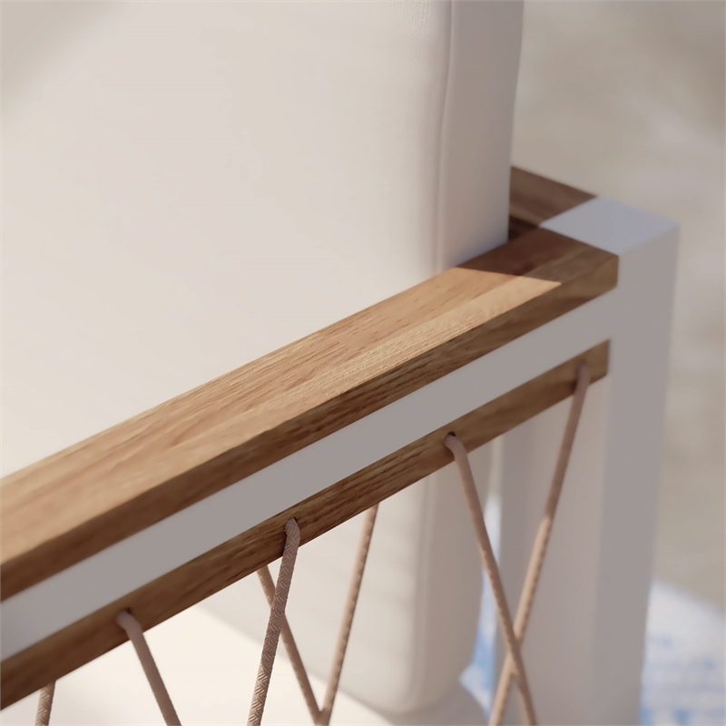 Afuera Living Modern Cushioned Outdoor Loveseat Settee in Natural / White