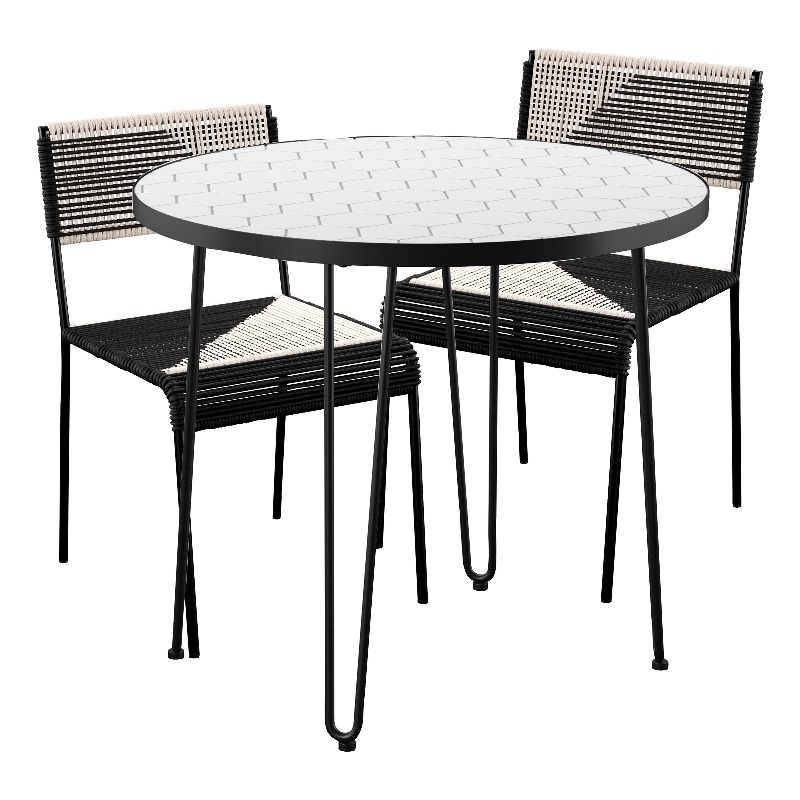 Afuera Living Modern Stainless Steel Outdoor Dining in White / Black Set of 3