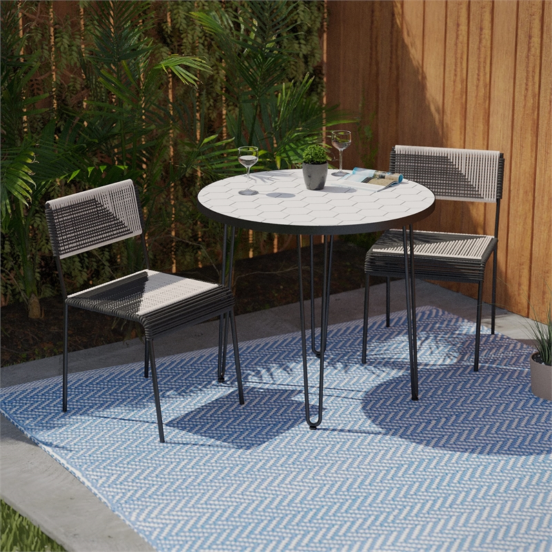 Afuera Living Modern Stainless Steel Outdoor Dining in White / Black Set of 3