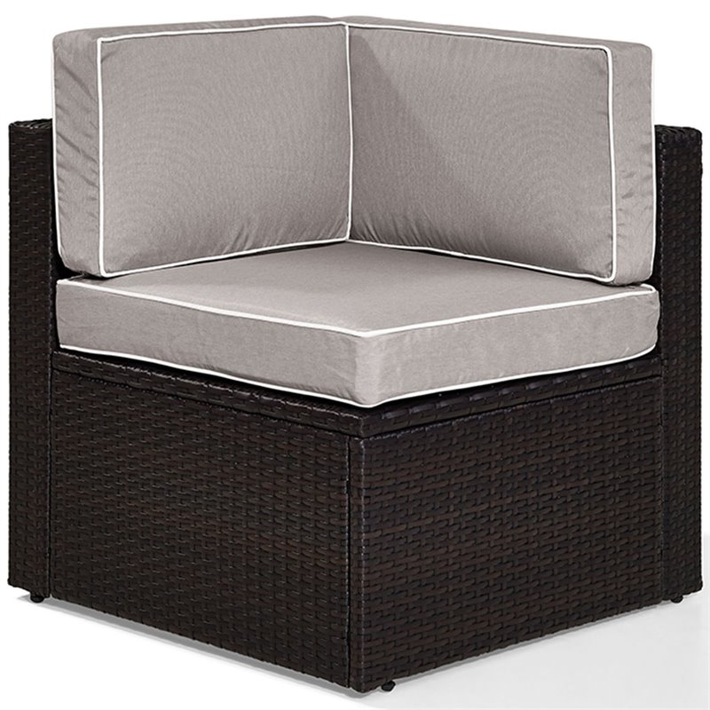 Afuera Living Contemporary Wicker Corner Patio Chair in Brown and Gray
