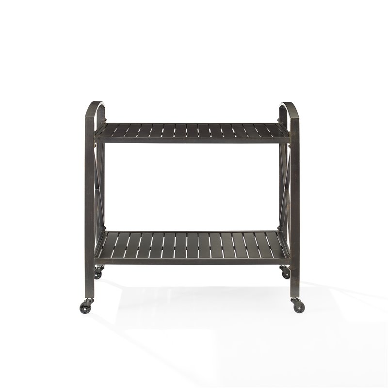 Afuera Living Contemporary Metal Outdoor Bar Cart in Oil Rubbed Bronze