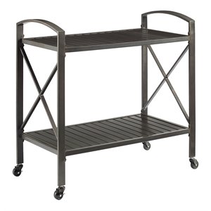 Afuera Living Contemporary Metal Outdoor Bar Cart in Oil Rubbed Bronze