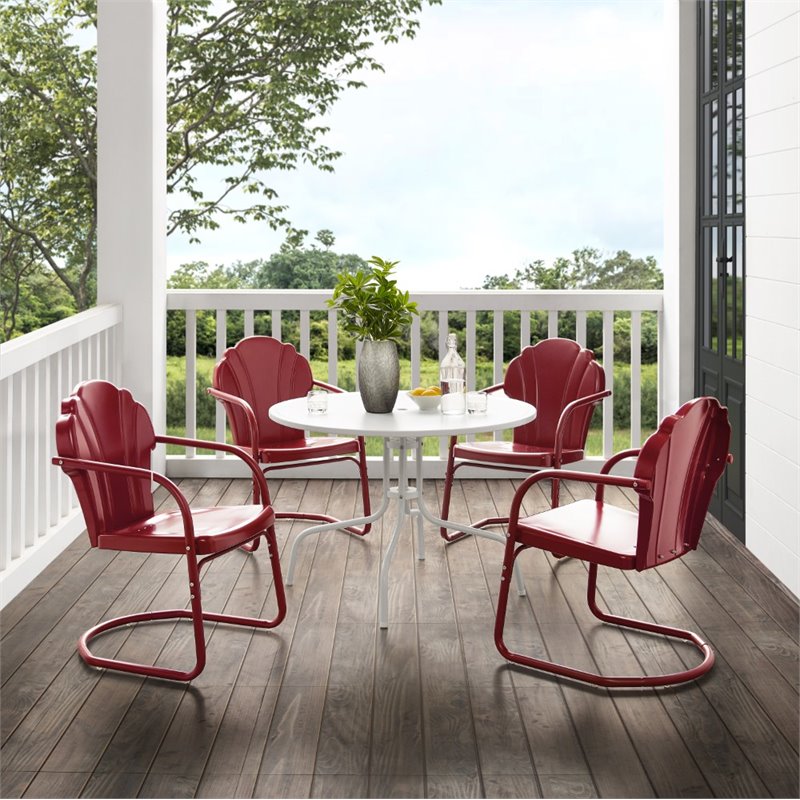 Afuera Living 5-Piece Metal Outdoor Dining Set in White/Bright Red Gloss