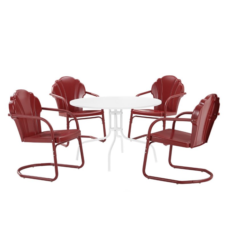 Afuera Living 5-Piece Metal Outdoor Dining Set in White/Bright Red Gloss