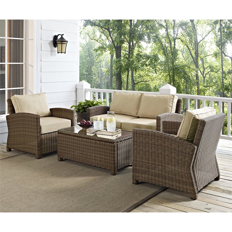 Afuera Living 4 Piece Wicker Patio Sofa Set in Brown and Sand
