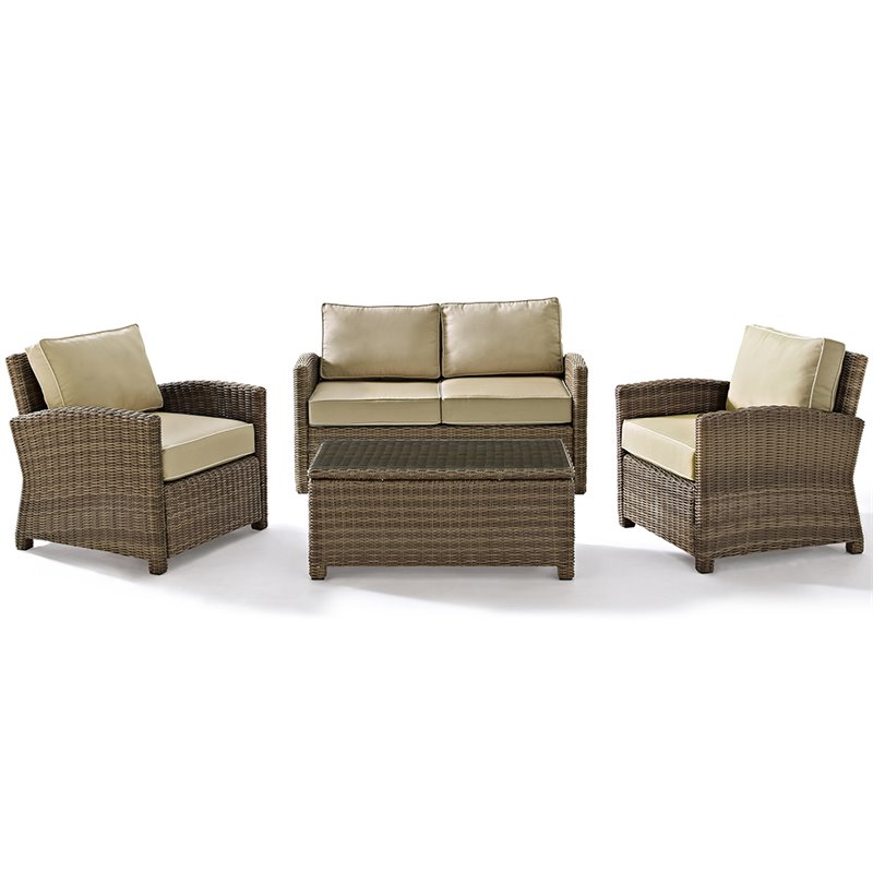 Afuera Living 4 Piece Wicker Patio Sofa Set in Brown and Sand
