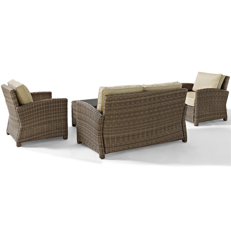 Afuera Living 4 Piece Wicker Patio Sofa Set in Brown and Sand