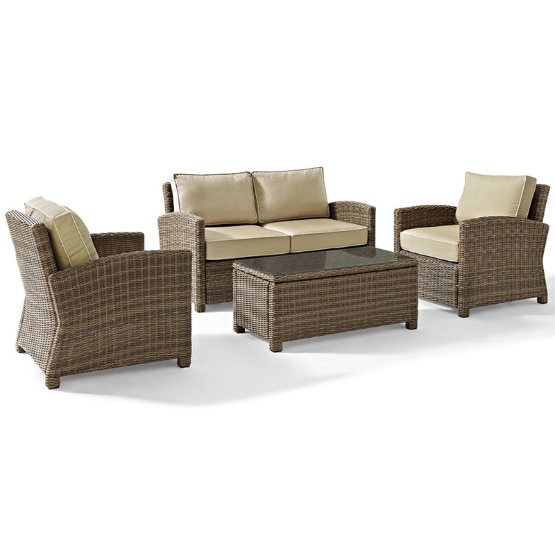 Afuera Living 4 Piece Wicker Patio Sofa Set in Brown and Sand
