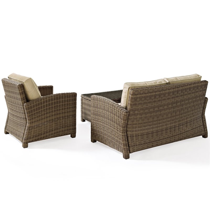 Afuera Living 3 Piece Wicker Patio Sofa Set in Brown and Sand