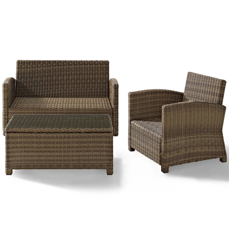 Afuera Living 3 Piece Wicker Patio Sofa Set in Brown and Sand