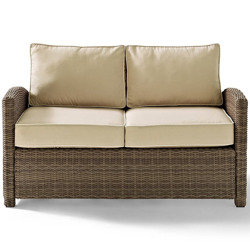 Afuera Living 3 Piece Wicker Patio Sofa Set in Brown and Sand