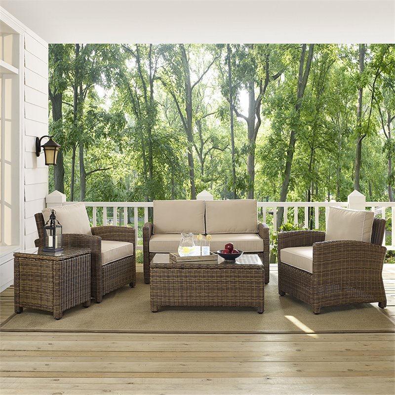 Afuera Living 5 Piece Wicker Patio Sofa Set in Brown and Sand