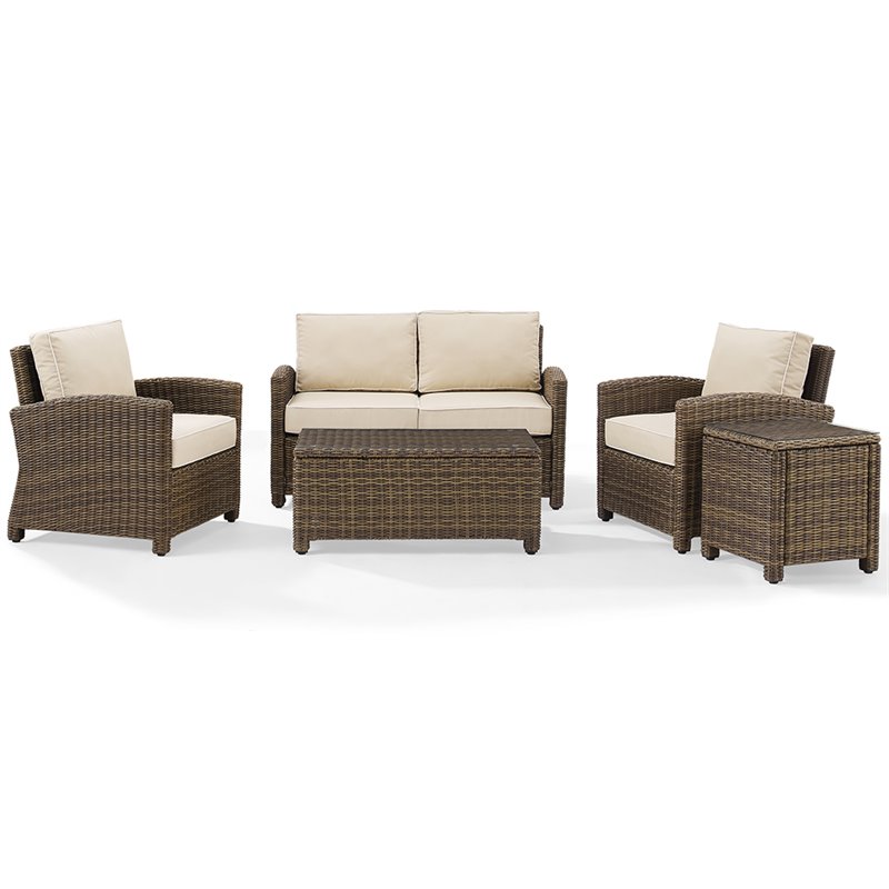 Afuera Living 5 Piece Wicker Patio Sofa Set in Brown and Sand