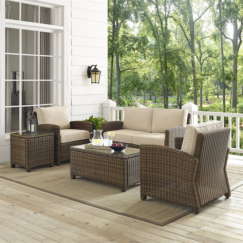 Afuera Living 5 Piece Wicker Patio Sofa Set in Brown and Sand