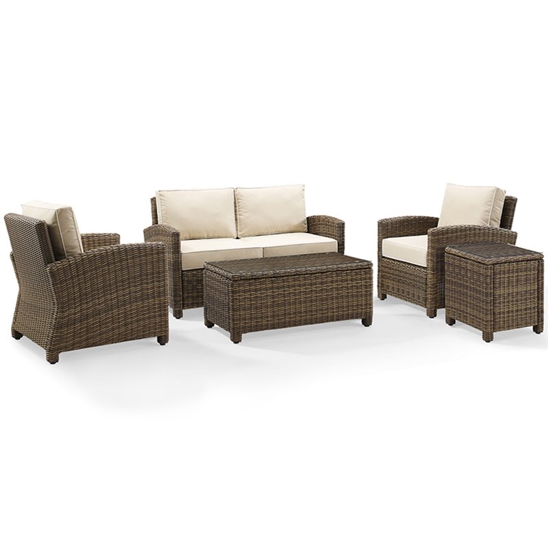 Afuera Living 5 Piece Wicker Patio Sofa Set in Brown and Sand