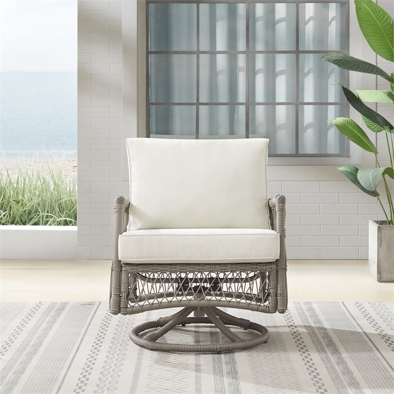Afuera Living Wicker/Steel Metal Patio Swivel Glider Chair in Creme/Driftwood
