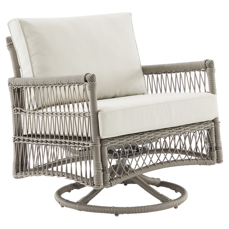 Afuera Living Wicker/Steel Metal Patio Swivel Glider Chair in Creme/Driftwood